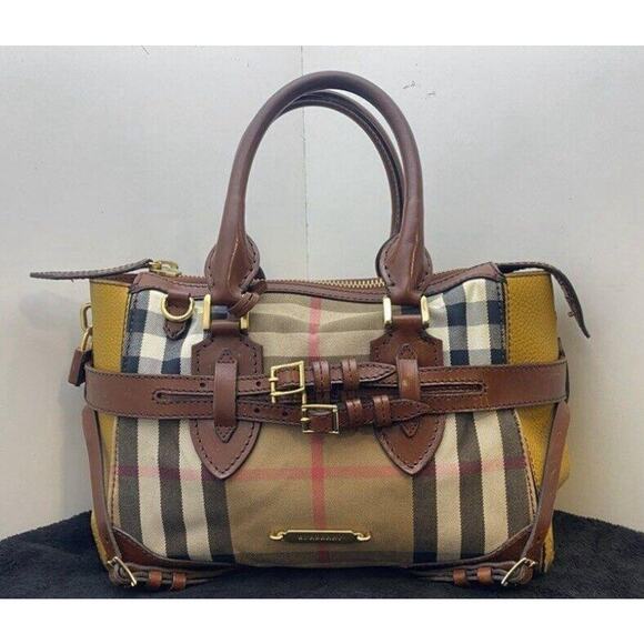 Authentic Burberry Gladstone Brown/ Yellow House Check Leather Tote - Picture 1 of 11